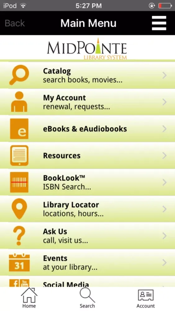 Screenshot di MidPointe Library System