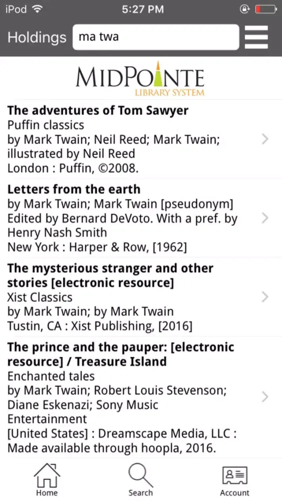 Screenshot di MidPointe Library System