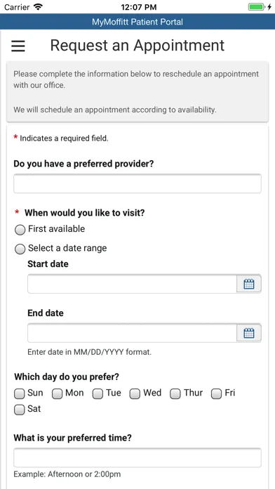 Tangkapan skrin MyMoffitt Patient Portal