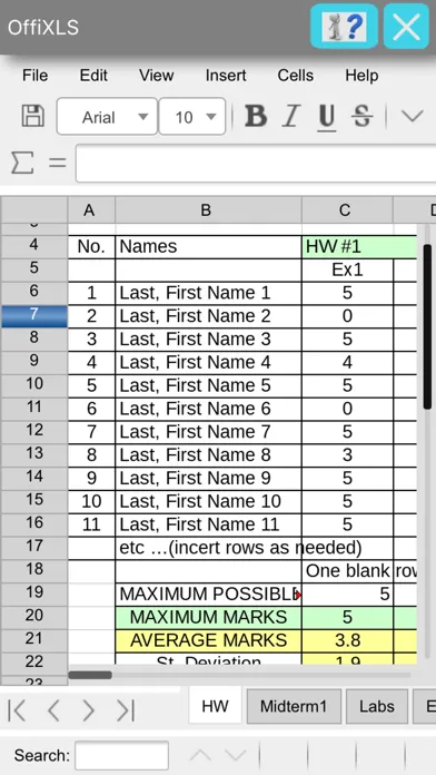 Ảnh chụp màn hình của OffiXLS spreadsheet editor