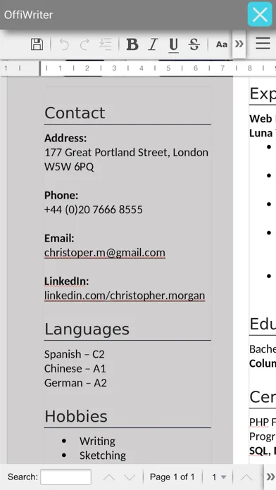 OffiWriter document editor Screenshots