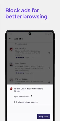 Capturas de tela do Firefox Fast & Private Browser