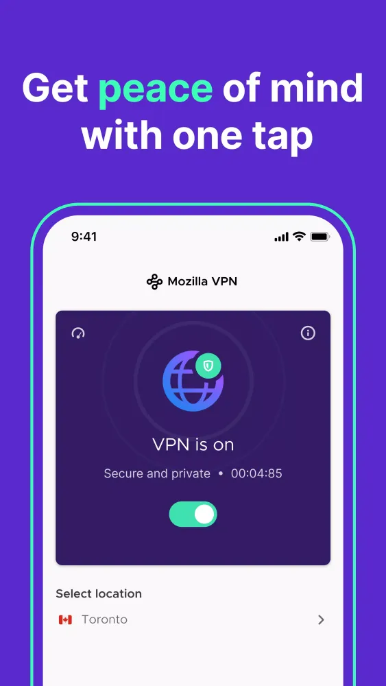Capturas de tela do Mozilla VPN