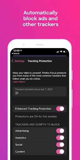 Capturas de tela do Firefox Focus: No Fuss Browser