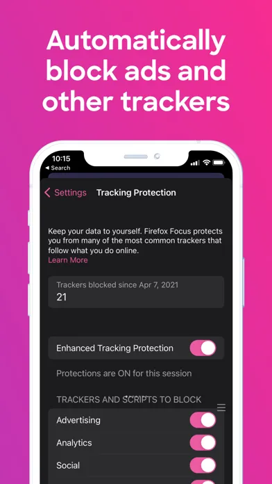 Captures d'écran de Firefox Focus: Privacy browser