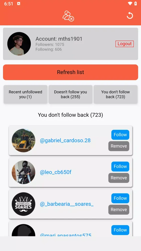 Скриншоты Followers & Unfollowers PRO