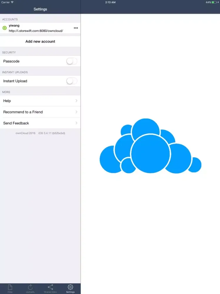 Tangkapan skrin Storswift ownCloud iPad 