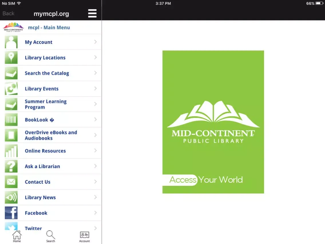 Tangkapan skrin Mid-Continent Public Library iPad 