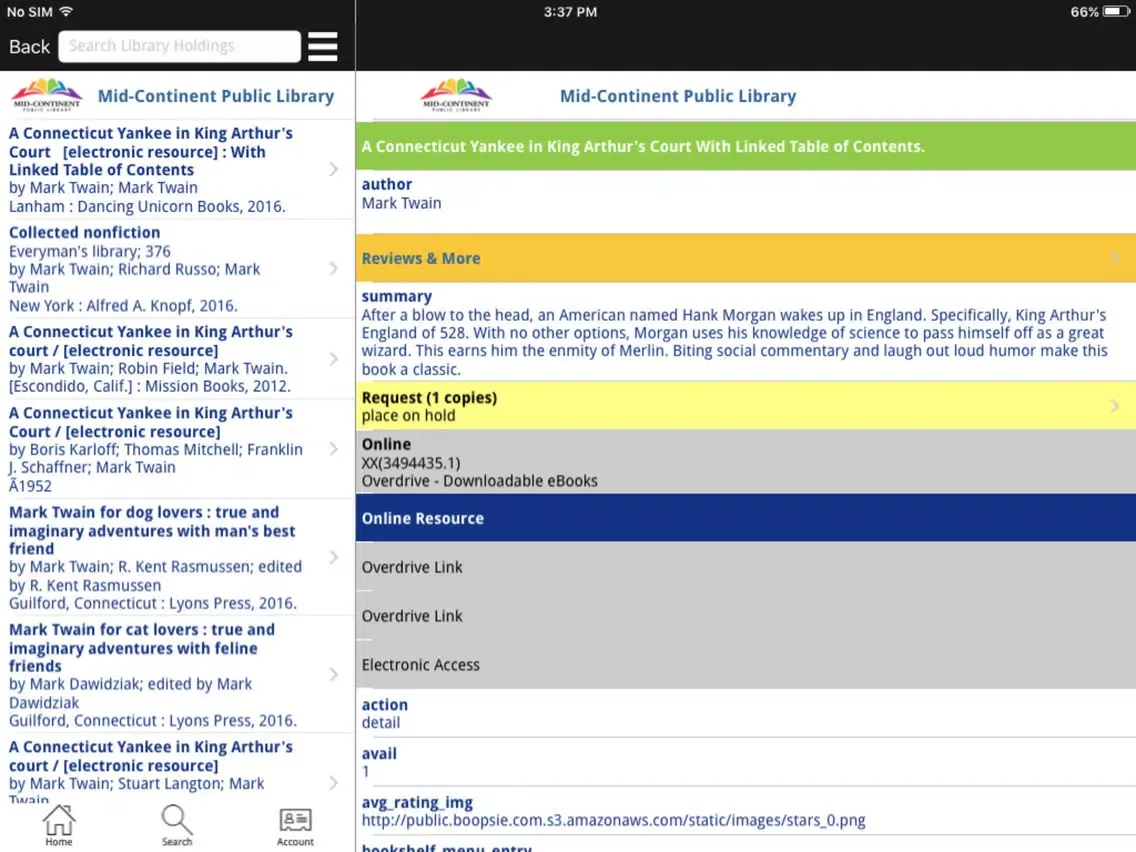 Tangkapan skrin Mid-Continent Public Library iPad 