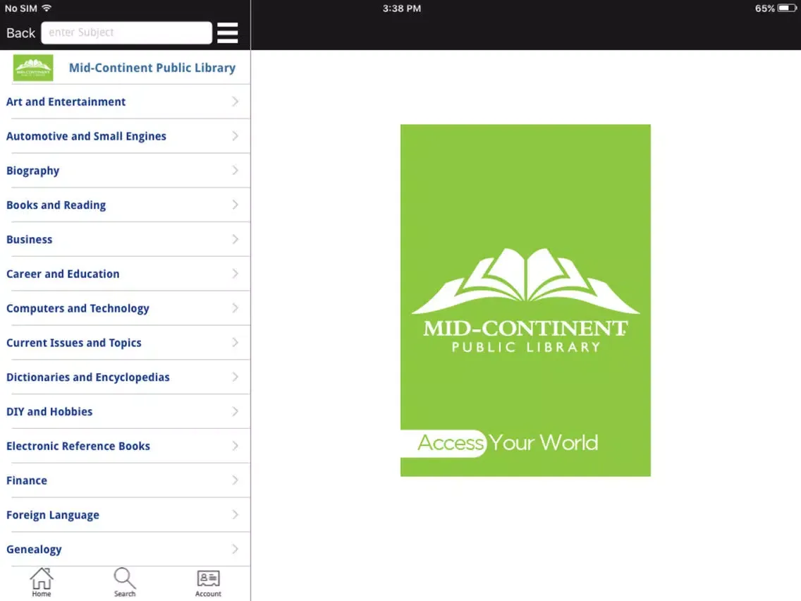 Tangkapan skrin Mid-Continent Public Library iPad 