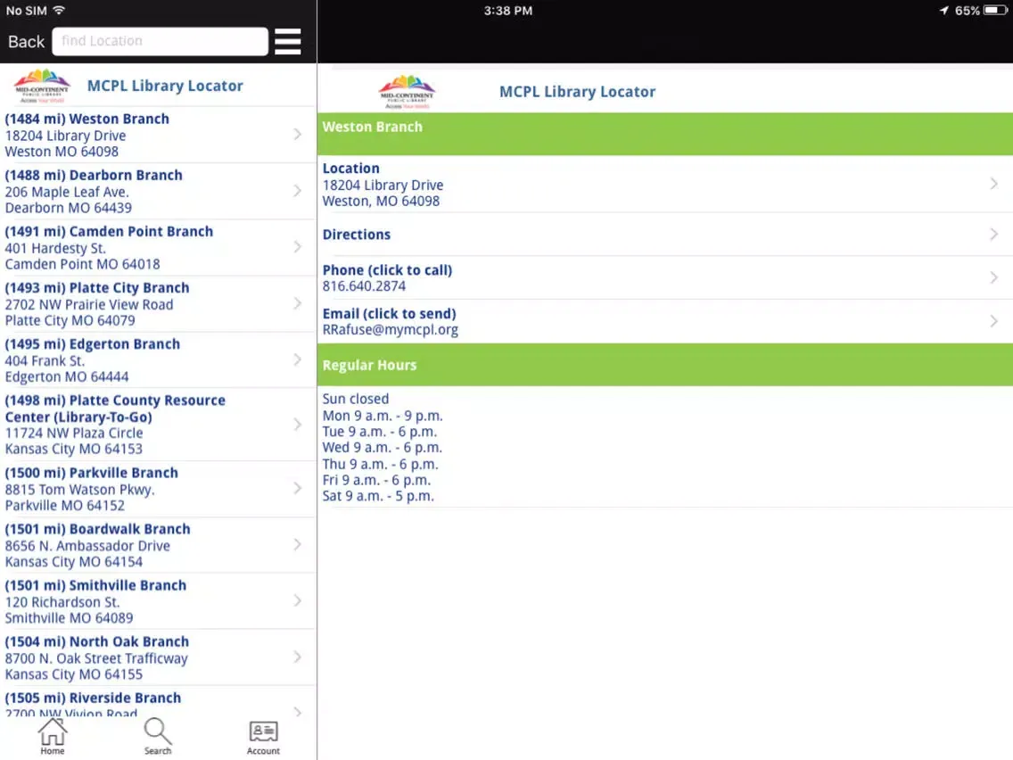 Tangkapan skrin Mid-Continent Public Library iPad 