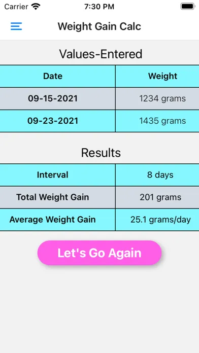 Pediatric Calc Screenshots