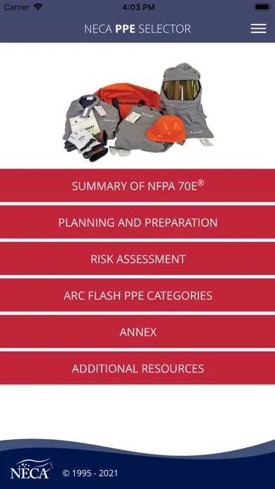 Screenshot di NECA 70E® PPE Selector Guide