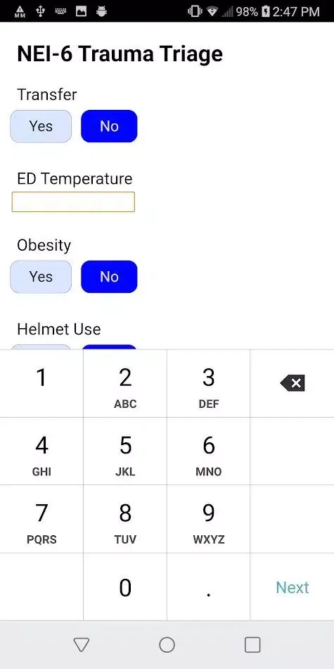 Tangkapan layar Trauma Intervention Prediction