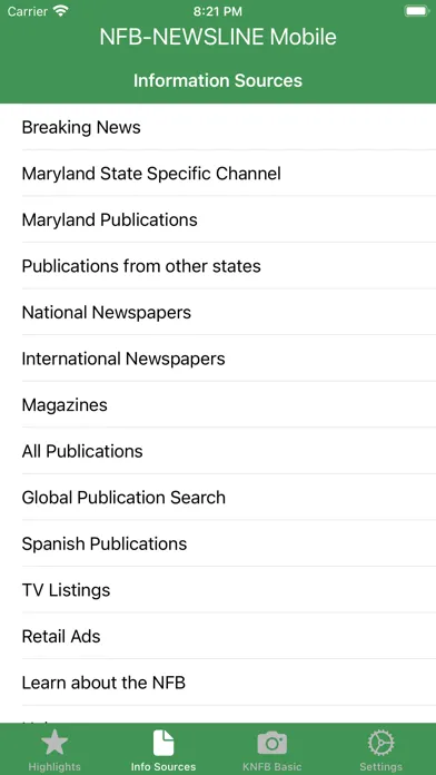 NFB-NEWSLINE® Mobile Screenshots