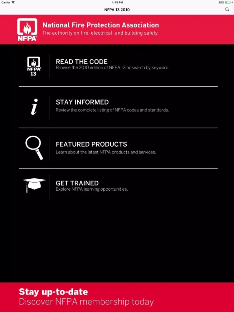 Tangkapan skrin NFPA 13 2010 Edition iPad 