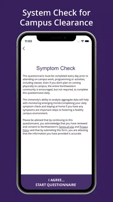 Tangkapan skrin Symptom Tracker: Northwestern