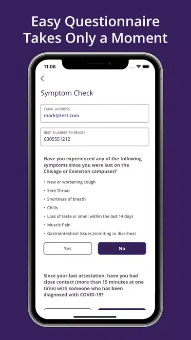 Tangkapan skrin Symptom Tracker: Northwestern
