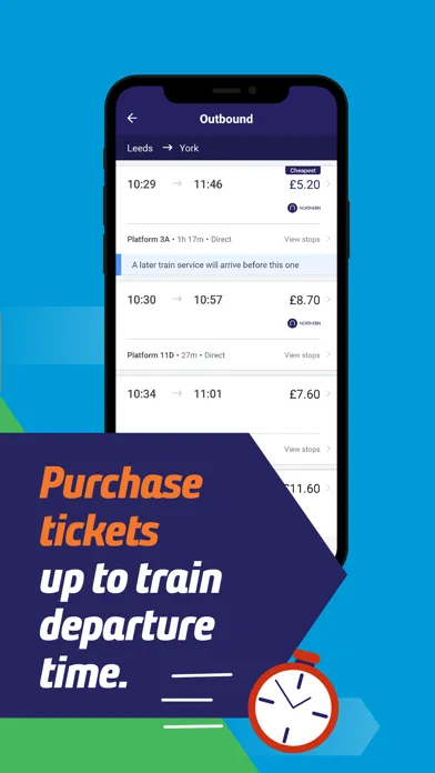 Tangkapan skrin Northern train tickets & times
