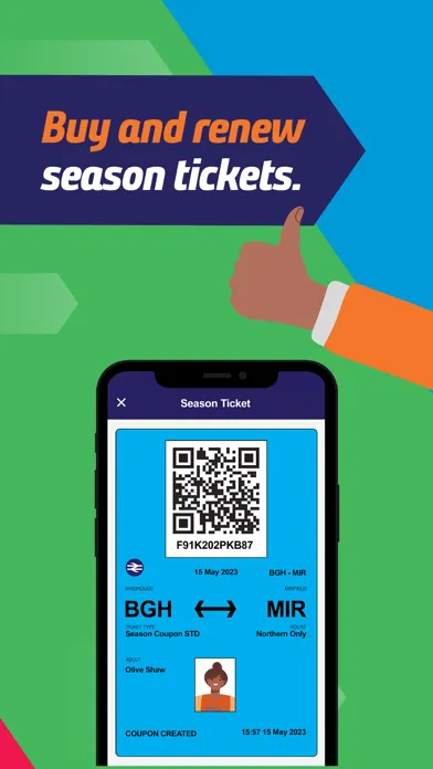 Tangkapan skrin Northern train tickets & times