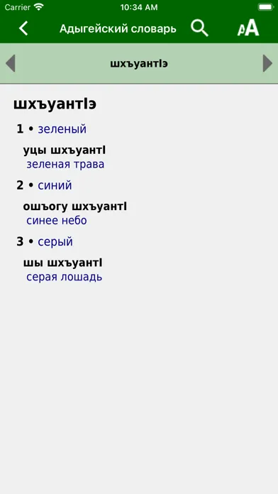 Ảnh chụp màn hình của Adyghe Dictionary