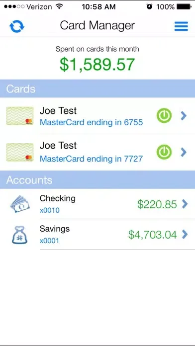 ภาพหน้าจอของ Nutmeg State FCU Card Manager