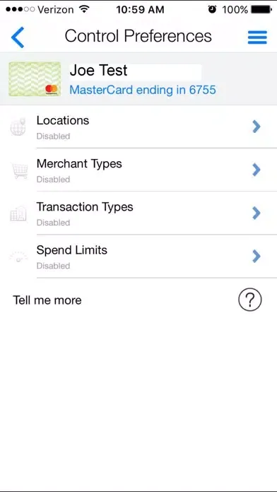 ภาพหน้าจอของ Nutmeg State FCU Card Manager