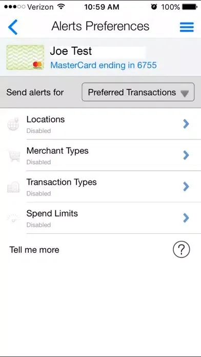 ภาพหน้าจอของ Nutmeg State FCU Card Manager