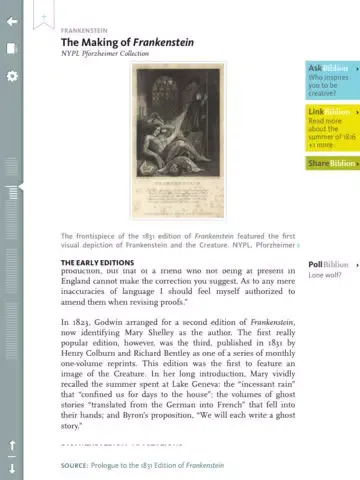 Zrzuty ekranu NYPL Biblion: Frankenstein iPad 