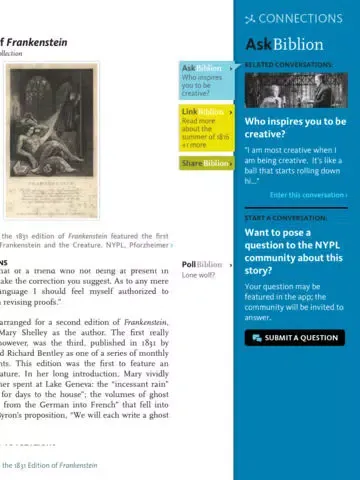 Zrzuty ekranu NYPL Biblion: Frankenstein iPad 