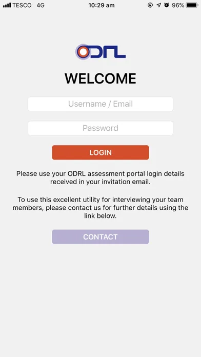Capturas de tela do ODRL Virtual Assessment Portal