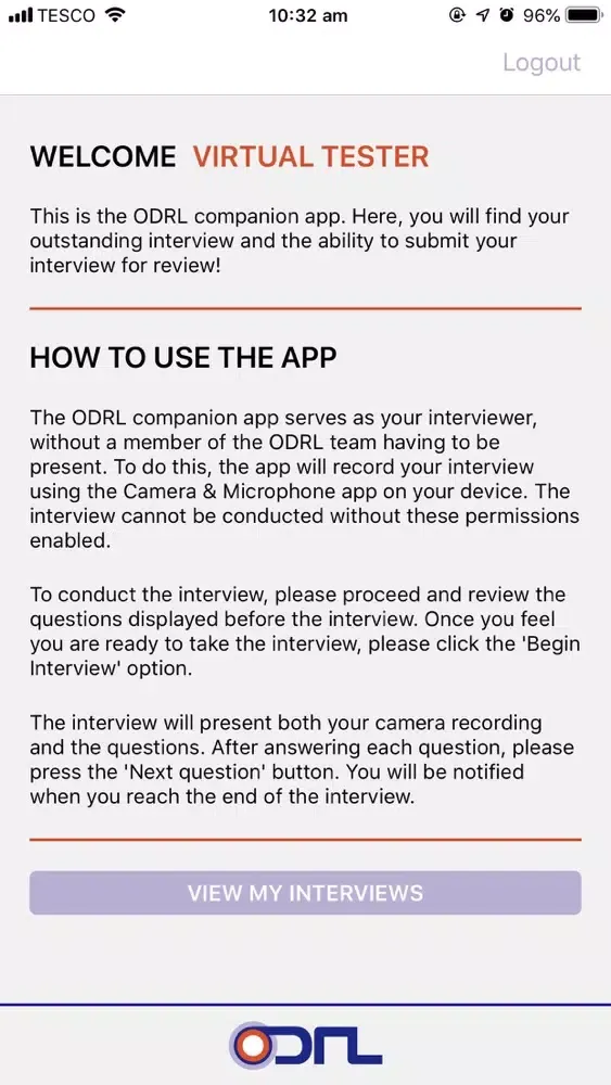 Tangkapan layar ODRL Interviewer