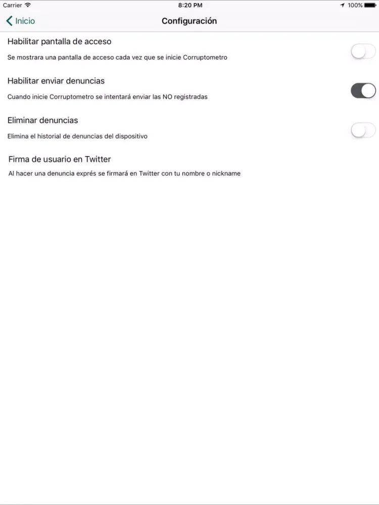 Ảnh chụp màn hình của Corruptometro iPad 