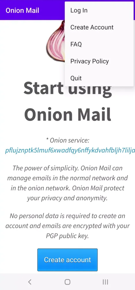 Capturas de pantalla de Onion Mail