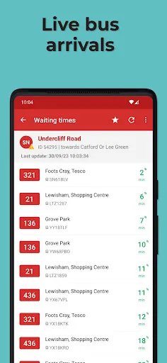 ภาพหน้าจอของ London Bus Times TfL Countdown