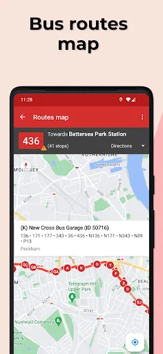 ภาพหน้าจอของ London Bus Times TfL Countdown