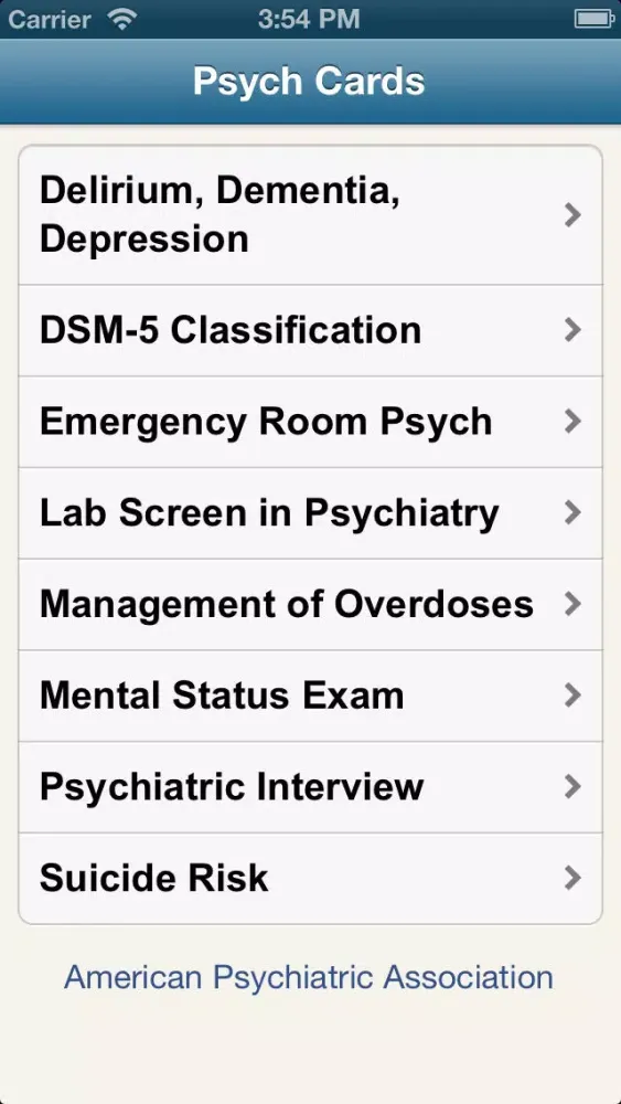 Tangkapan skrin Psych Cards