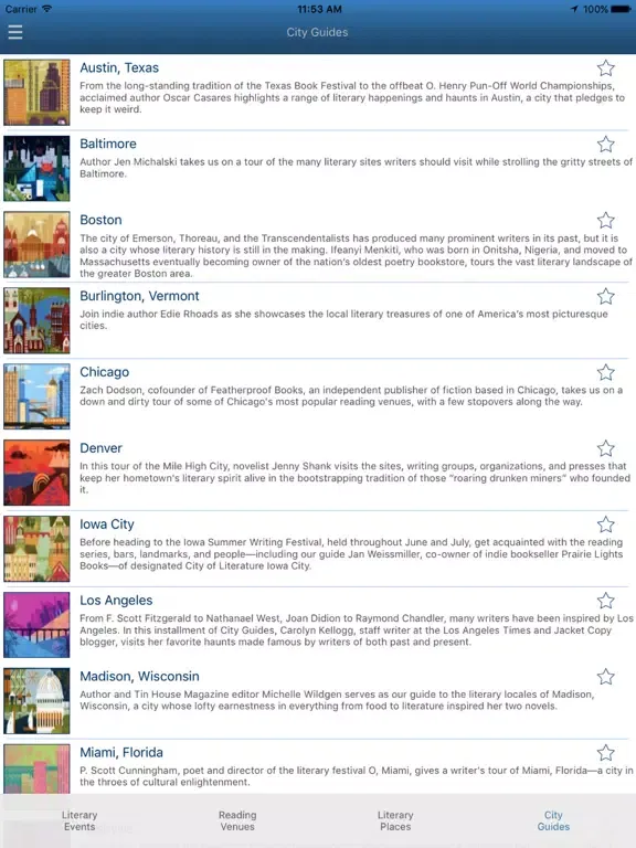 Capturas de tela do Poets & Writers Local iPad 