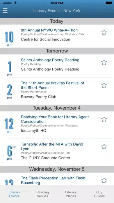 Capturas de tela do Poets & Writers Local