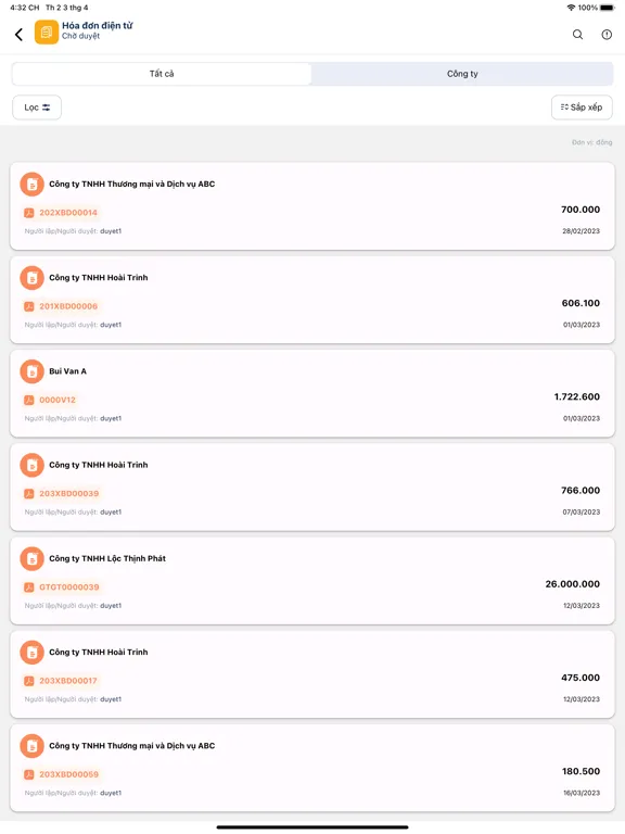 Ảnh chụp màn hình của VS-EInvoice iPad