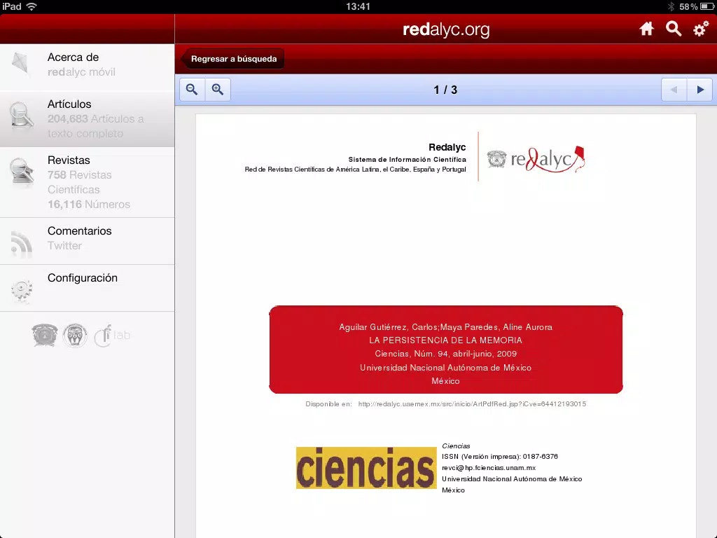 Redalyc Mobile App iPad  Screenshots