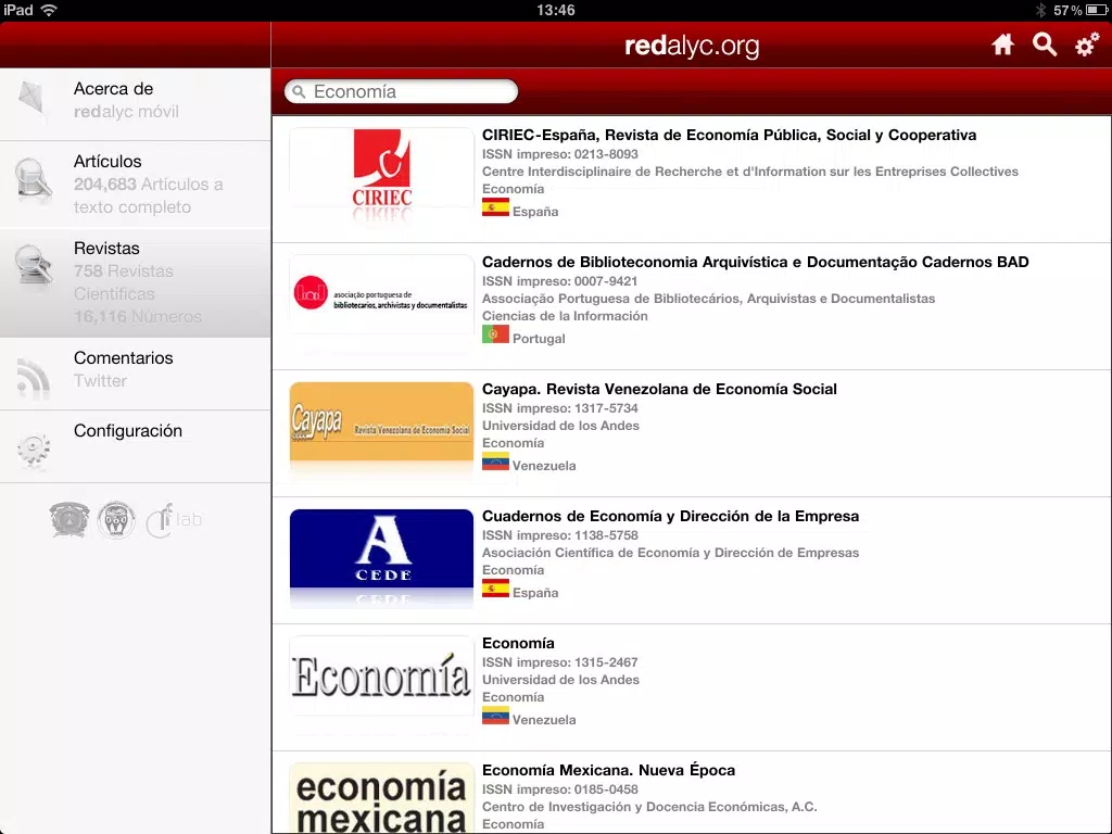 Redalyc Mobile App iPad  Screenshots