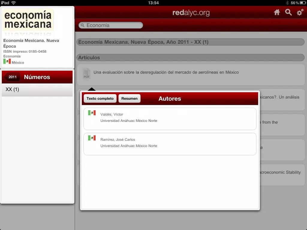 Redalyc Mobile App iPad  Screenshots