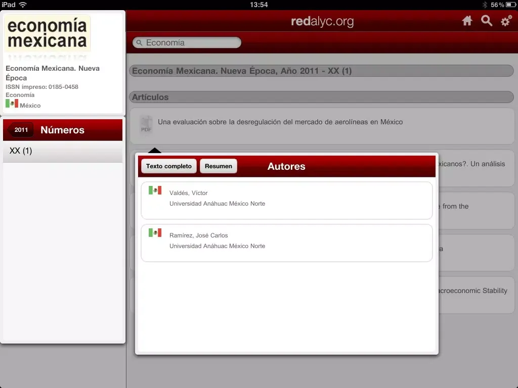 Tangkapan skrin Redalyc Mobile App iPad 