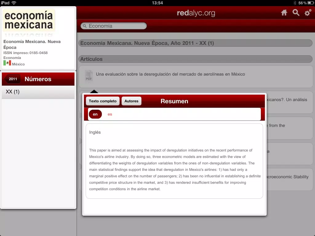Redalyc Mobile App iPad  Screenshots