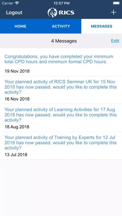 Screenshot di RICS CPD