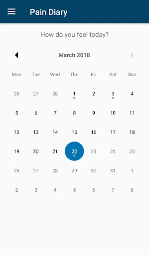 Pain Diary (PFA) Screenshots