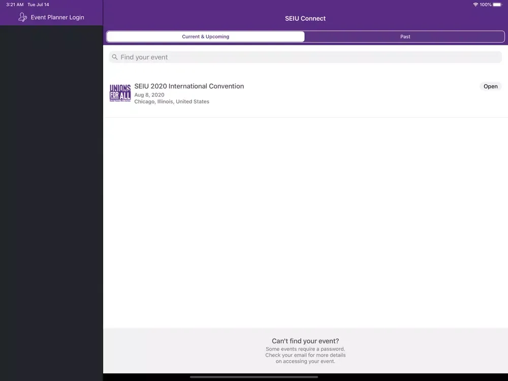 Tangkapan skrin SEIU Connect iPad 
