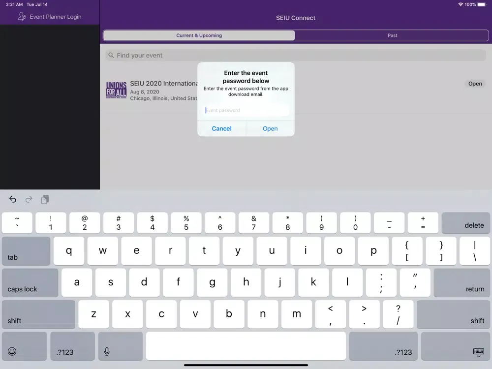 Tangkapan skrin SEIU Connect iPad 