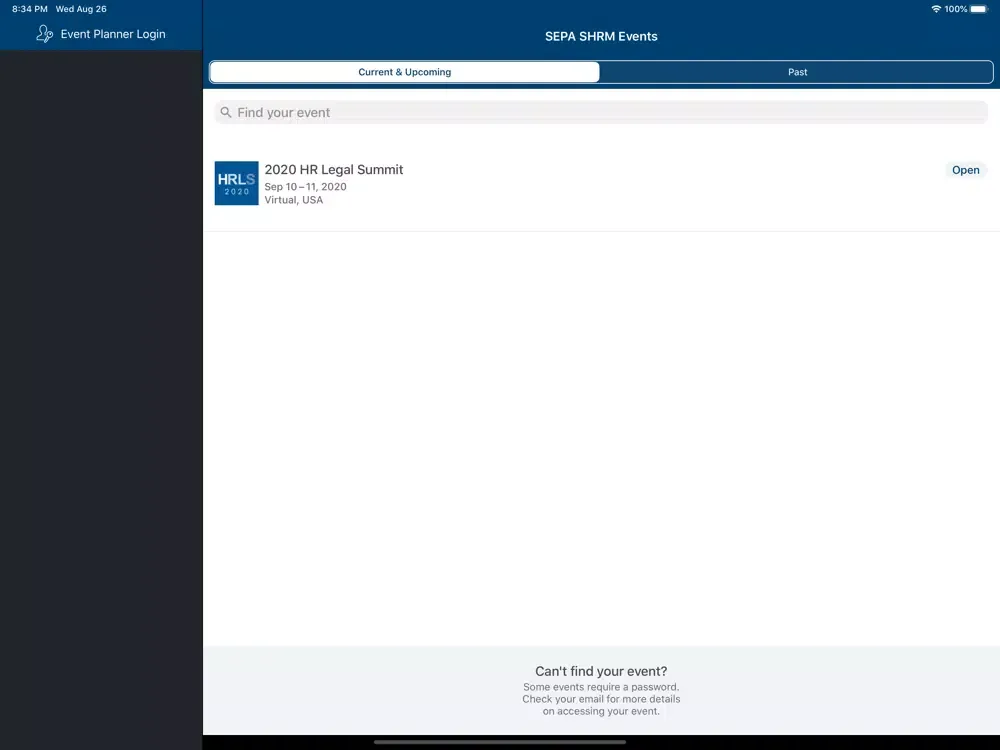 Capturas de tela do SEPA SHRM Events iPad 